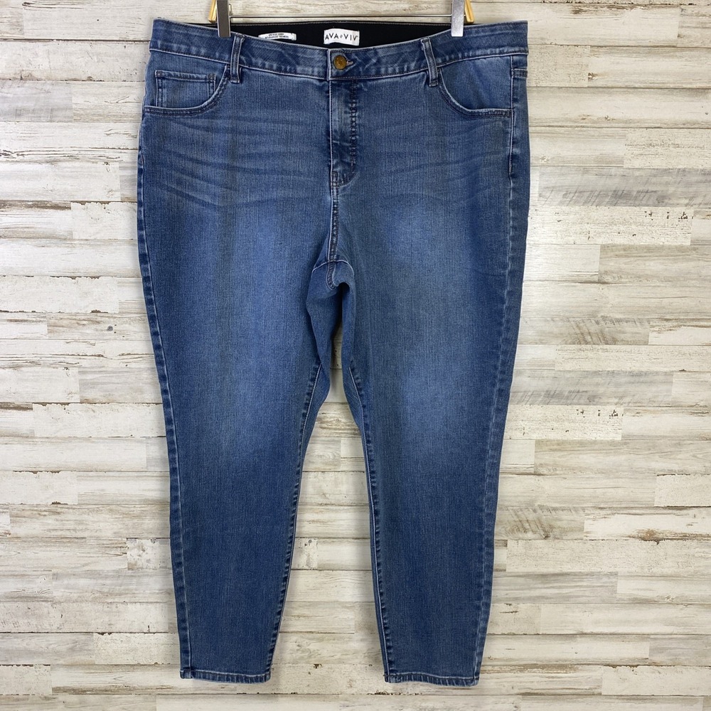 AVA & VIV Jeans Women 22 Blue Denim Med Wash Mid-Rise Skinny Flex Comfort Waist